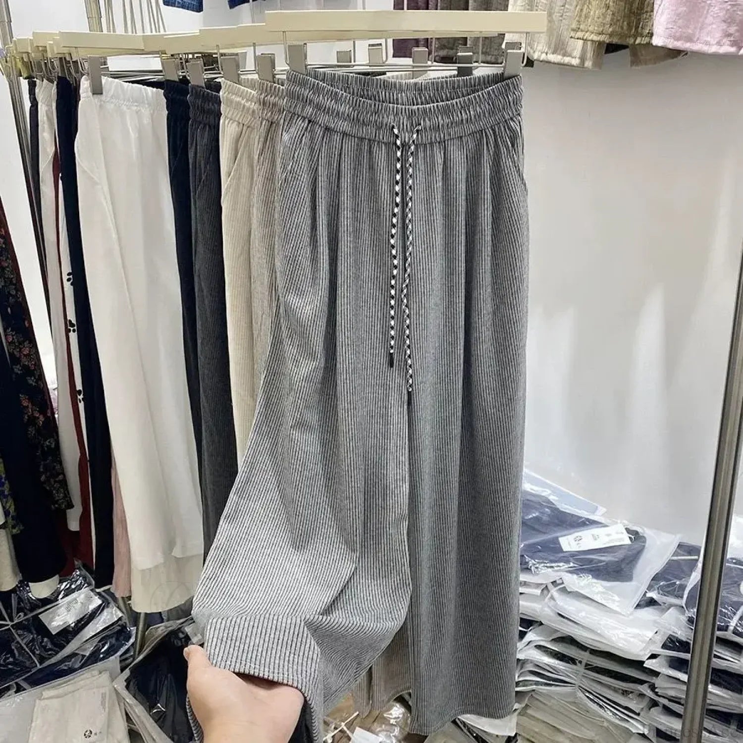 Korean Stripes High Waist Drawstring Pants