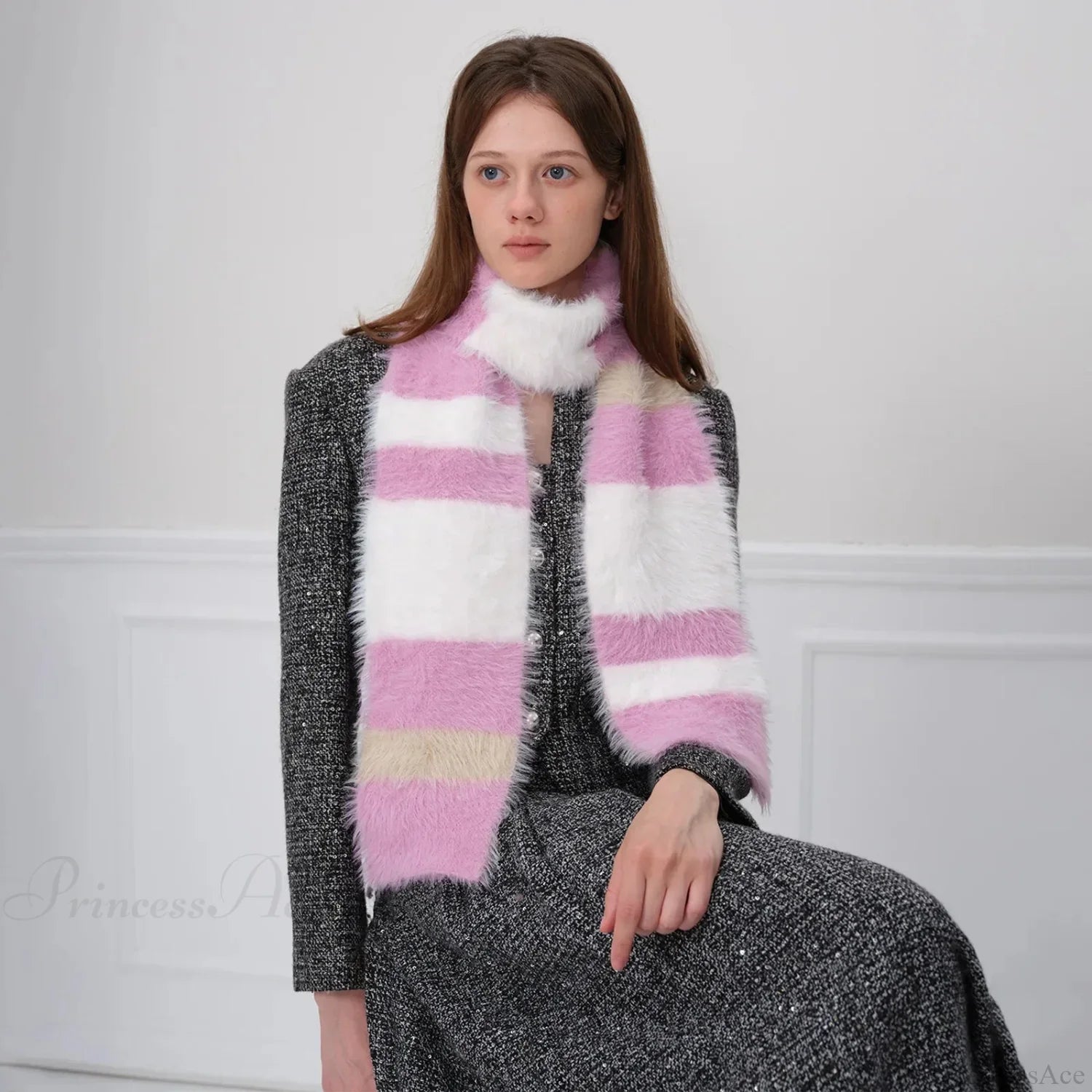 Bufanda tejida a rayas suave y cálida al estilo coreano para otoño/invierno