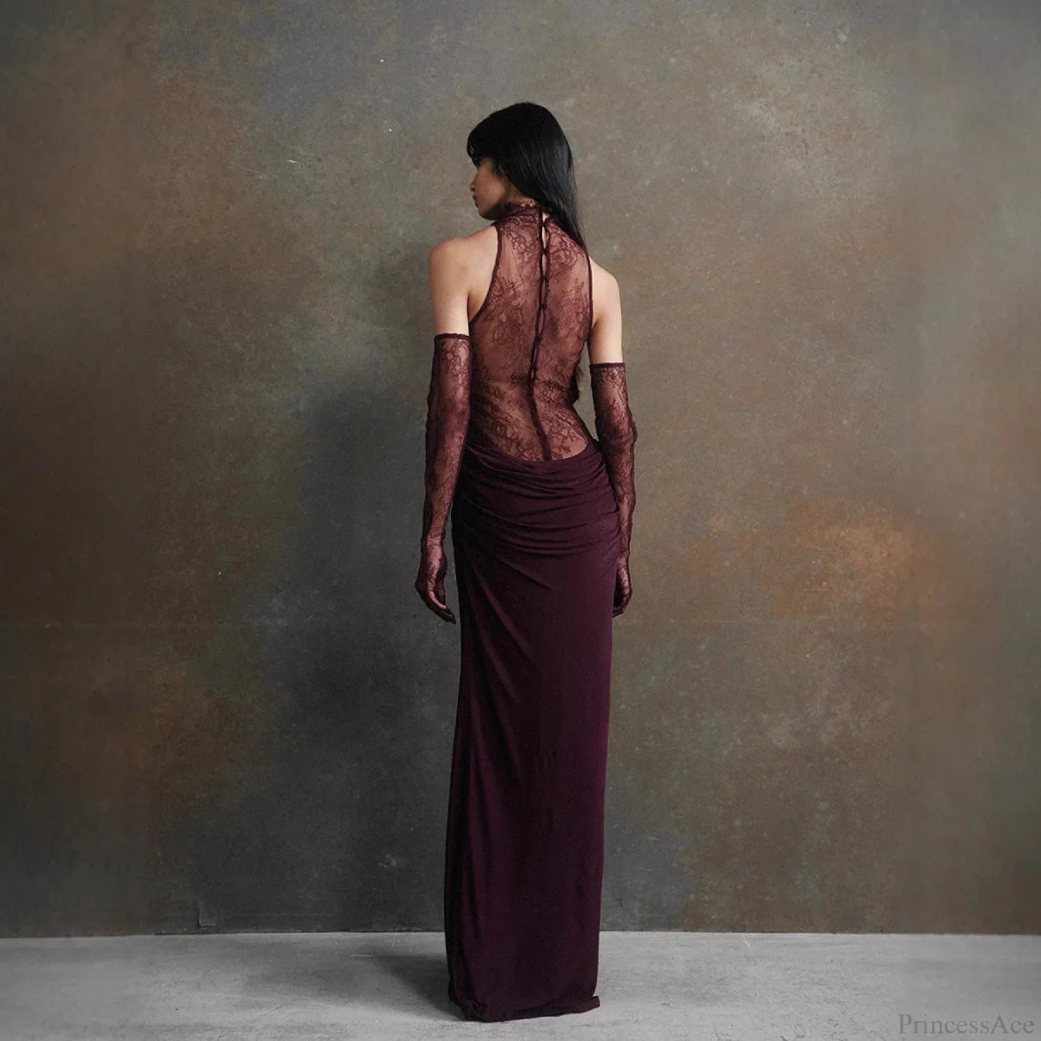 Spitzen-Patchwork Kleid mit tiefem V-Ausschnitt und gerafftem Ballkleid