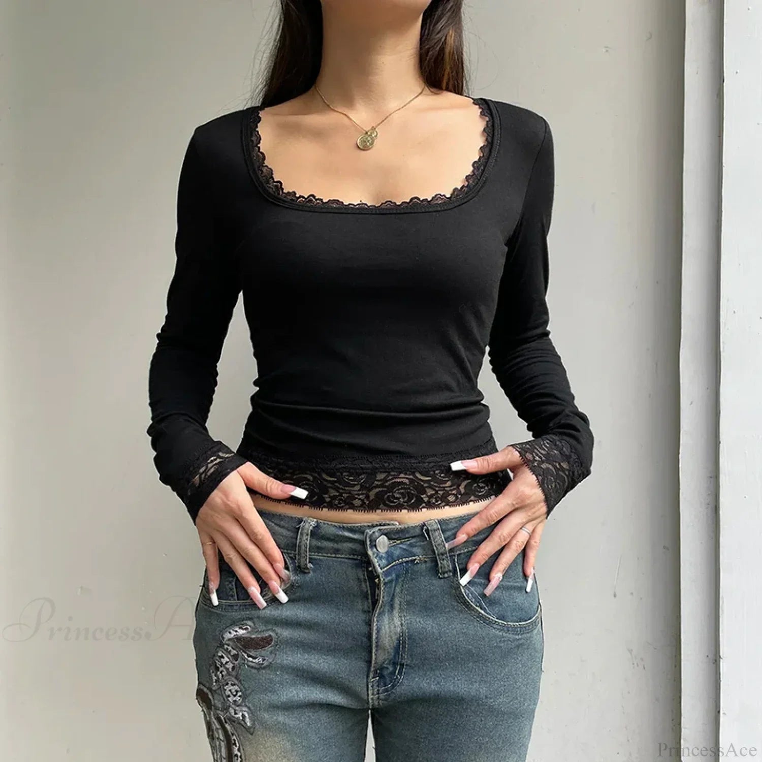 Lace Stitched Knit Top