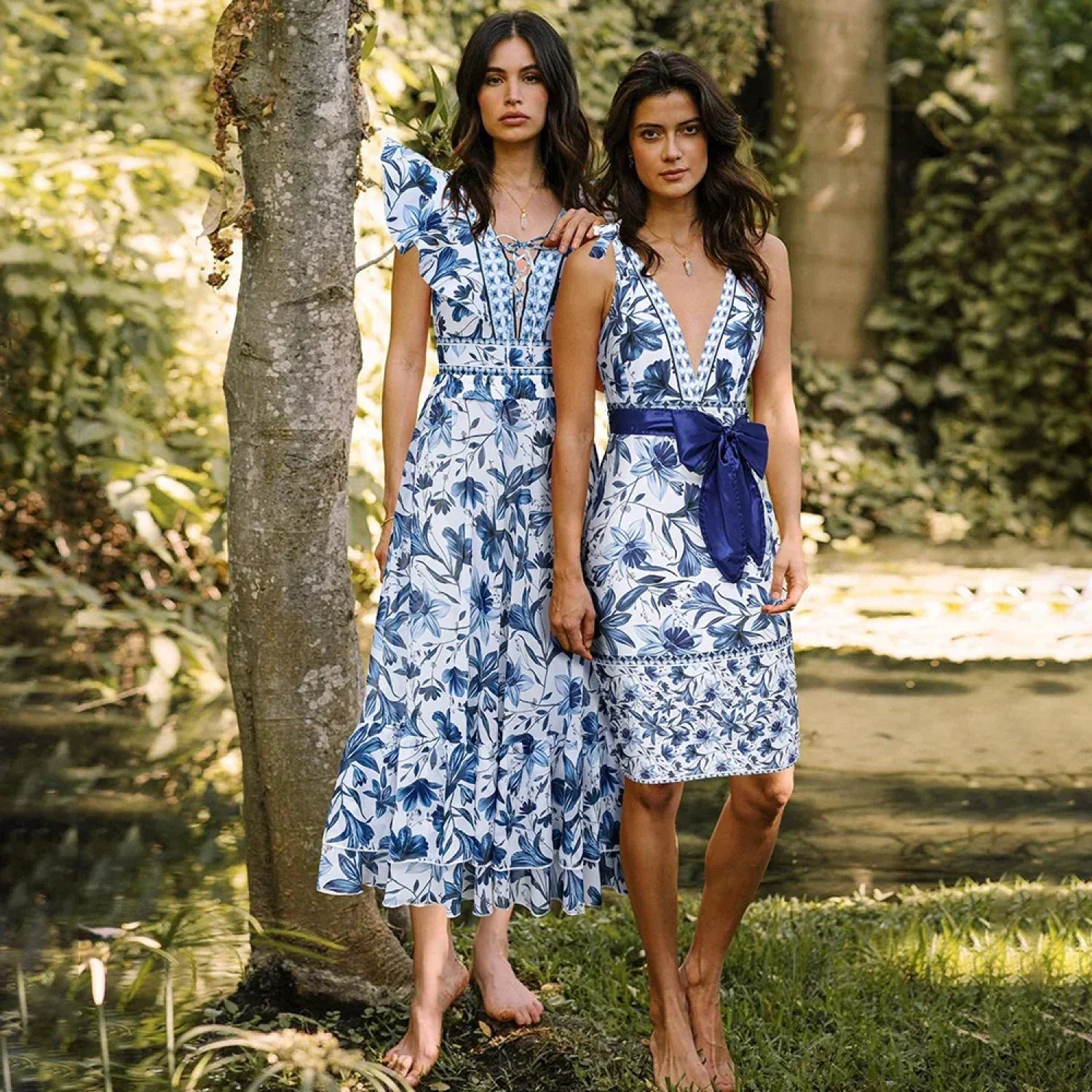 Lace up V Neck Ruffle Two Piece Set