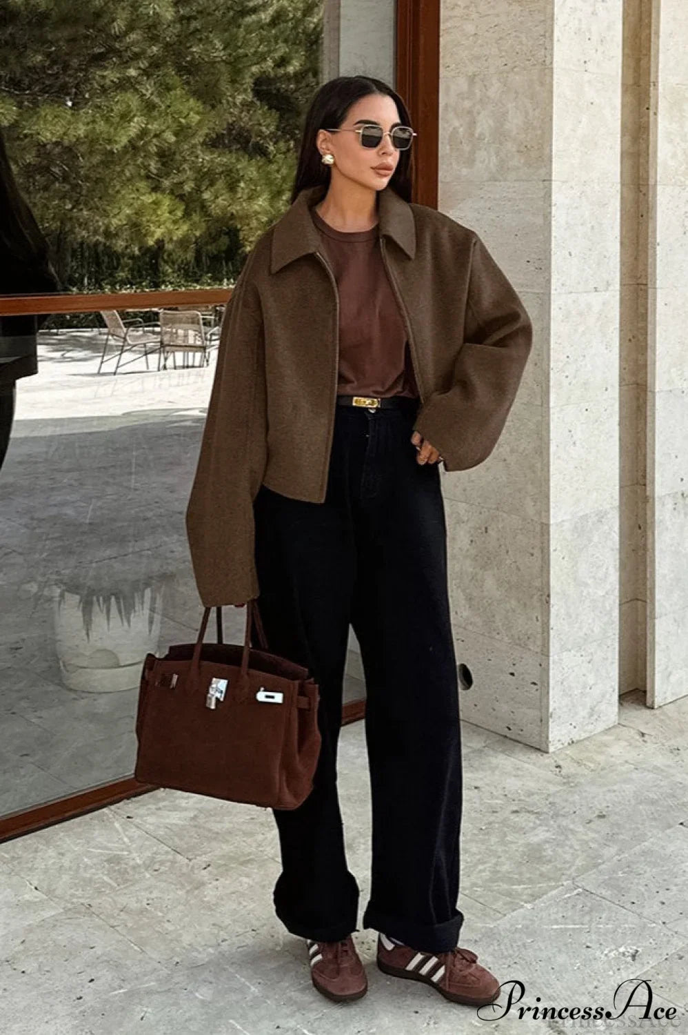 Lapel Long-Sleeve Zip Loose Woolen Jacket