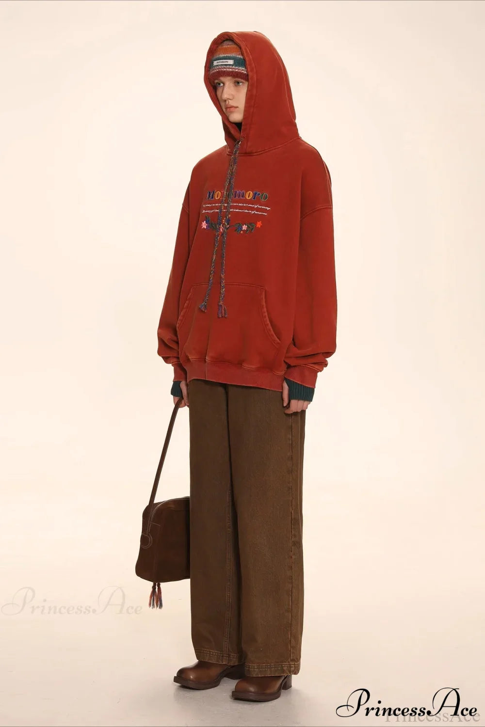 Letter Embroidery Relaxed Thickened Hoodie