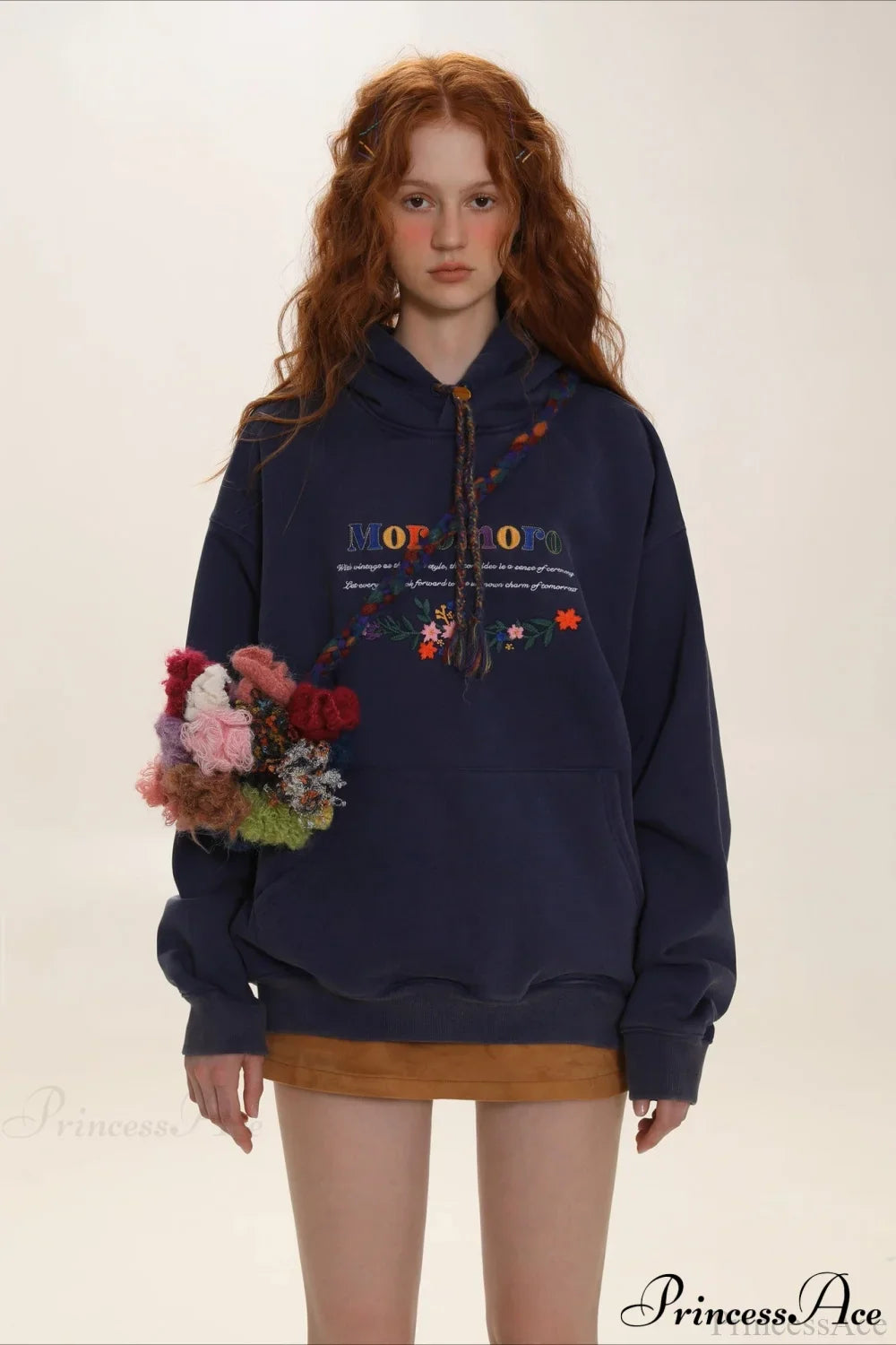 Letter Embroidery Relaxed Thickened Hoodie