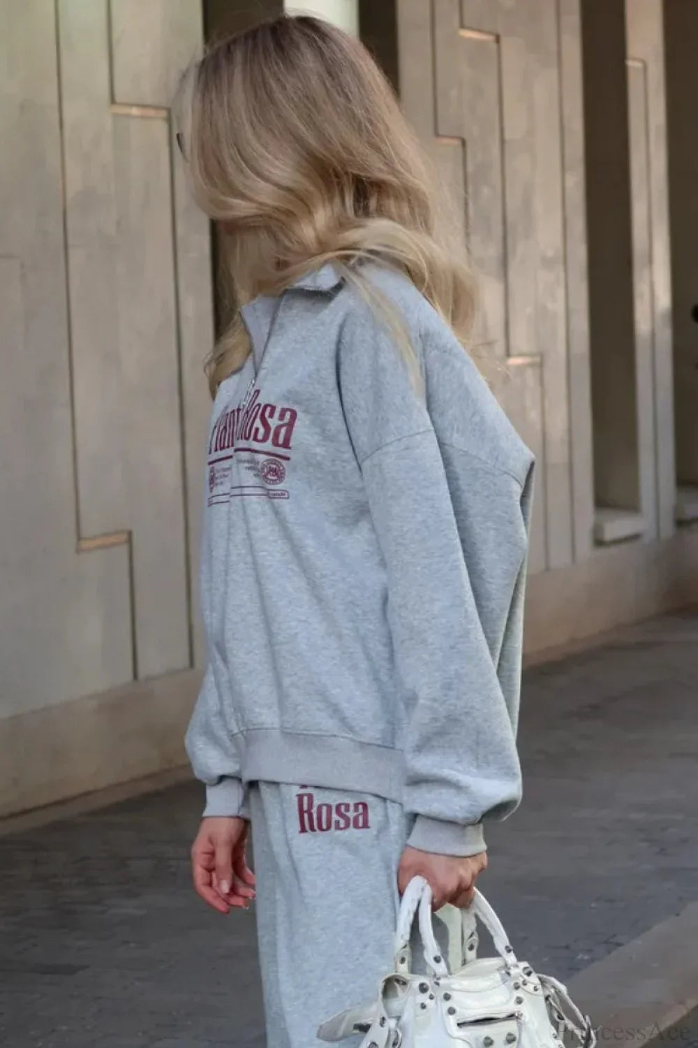 Letter Print Relaxed Convertible Collar Half-Zip Sweatshirt