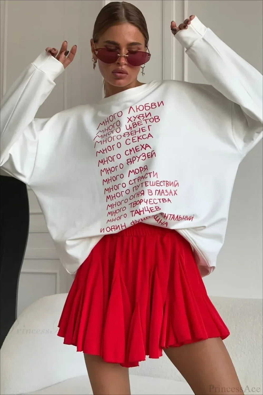 Letter Print Versatile Loose Crew Neck Long Sleeve Tee