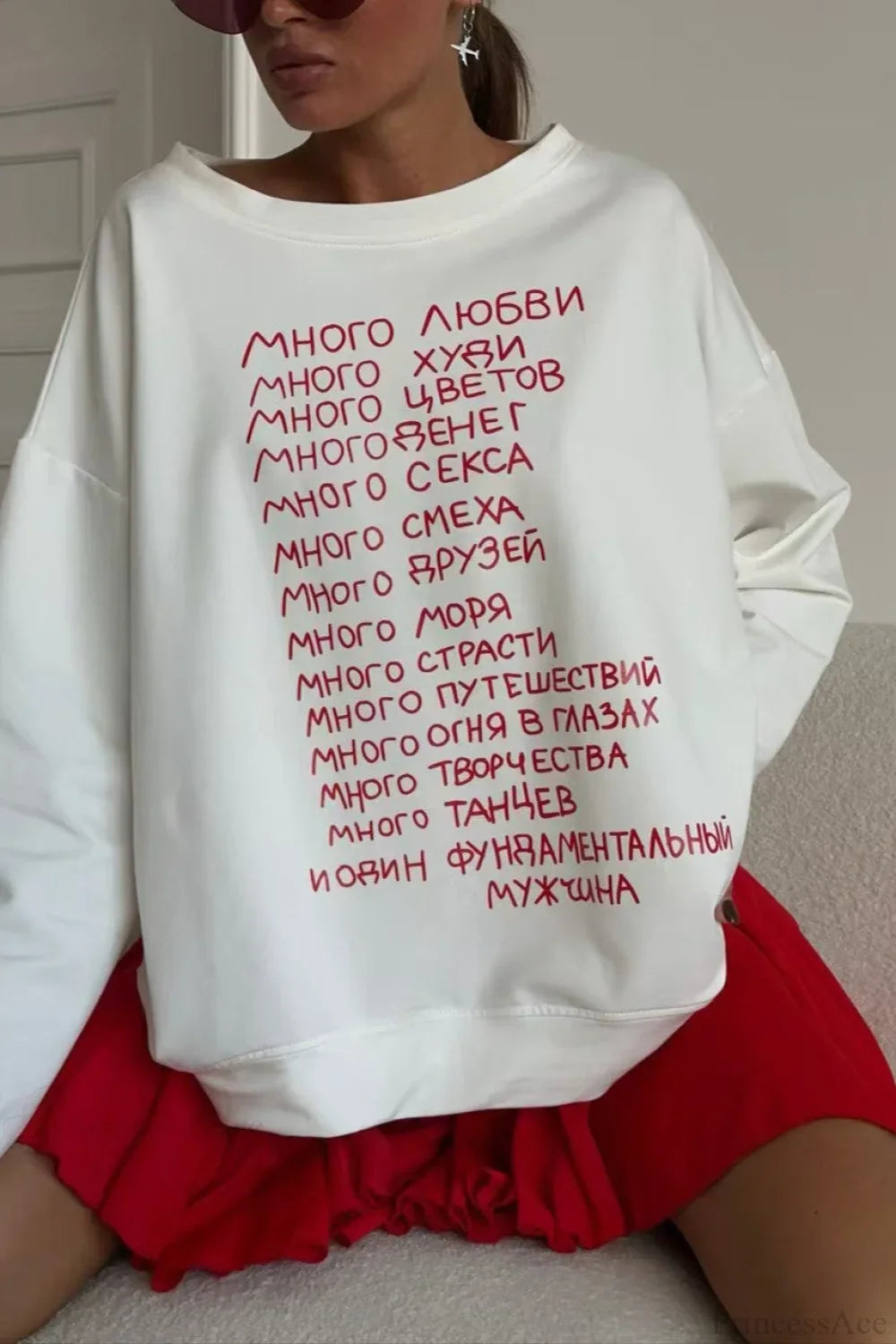 Letter Print Versatile Loose Crew Neck Long Sleeve Tee