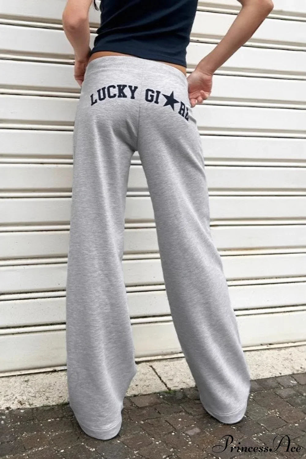 Pantaloni drappeggiati con vita elastica e stampa di lettere in stile Y2K