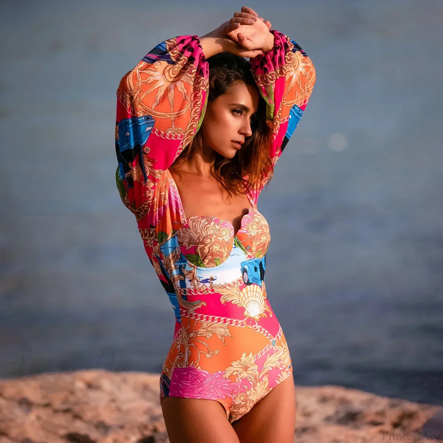 Long Sleeve Print Skirt Two Piece Set