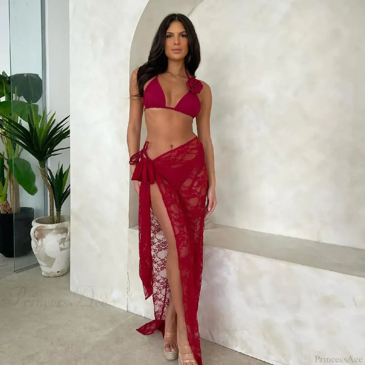 Long Sleeve Push Up Bikini Three Piece Swimsuit