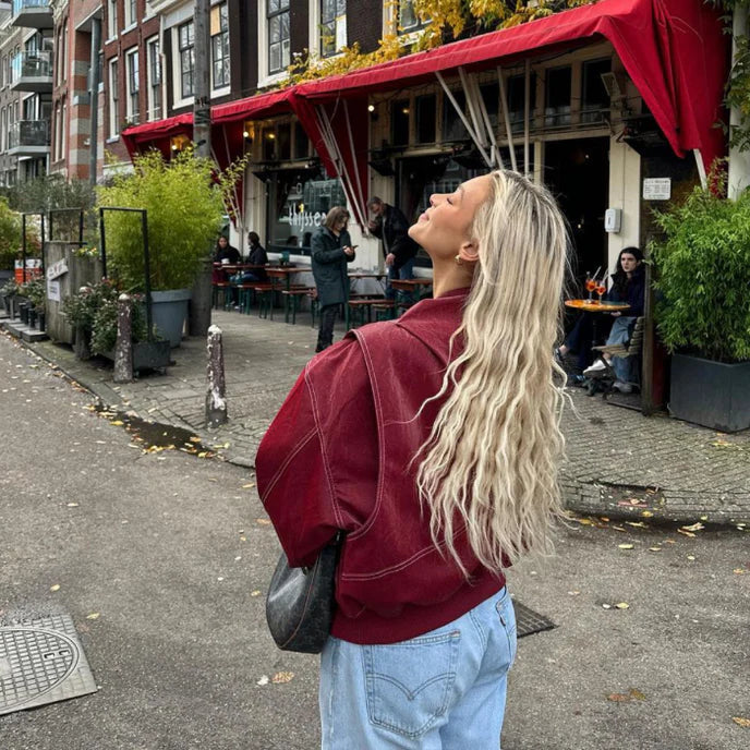 Pauline – Veste en cuir oversize rouge femme