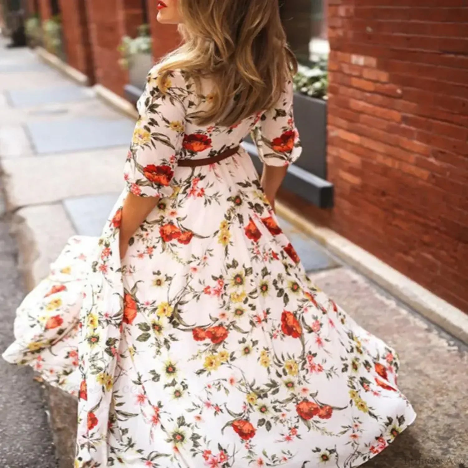 Maxikleid mit Blumenmuster, plissiert, schwingend, Abendkleid