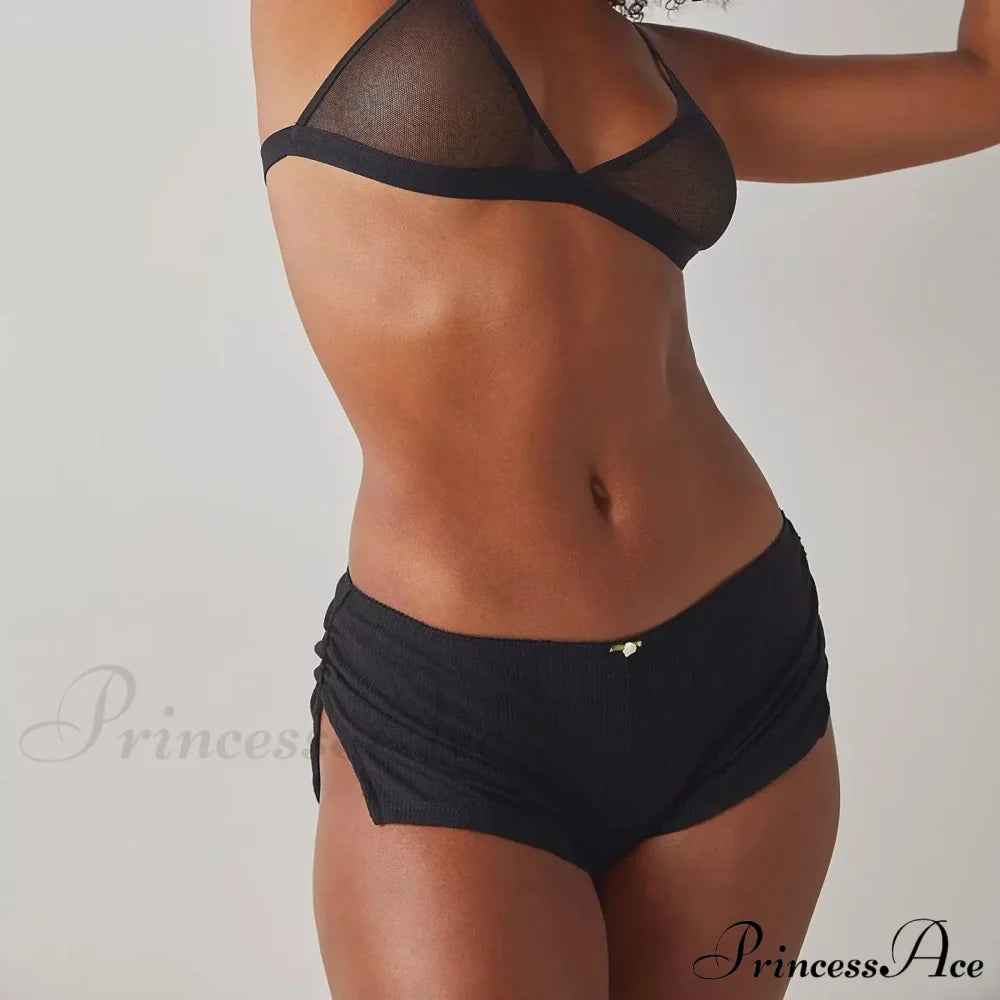 Mikro nízký pas boční rozparek mini plisované úzké spodní kalhotky krátké