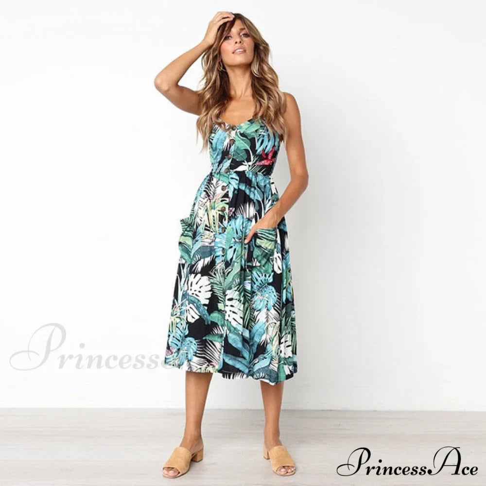 Midi-Kleid mit Punkten, Streifen und offenem Rücken