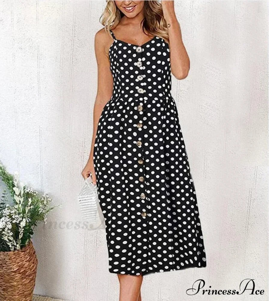 Midi-Kleid mit Punkten, Streifen und offenem Rücken
