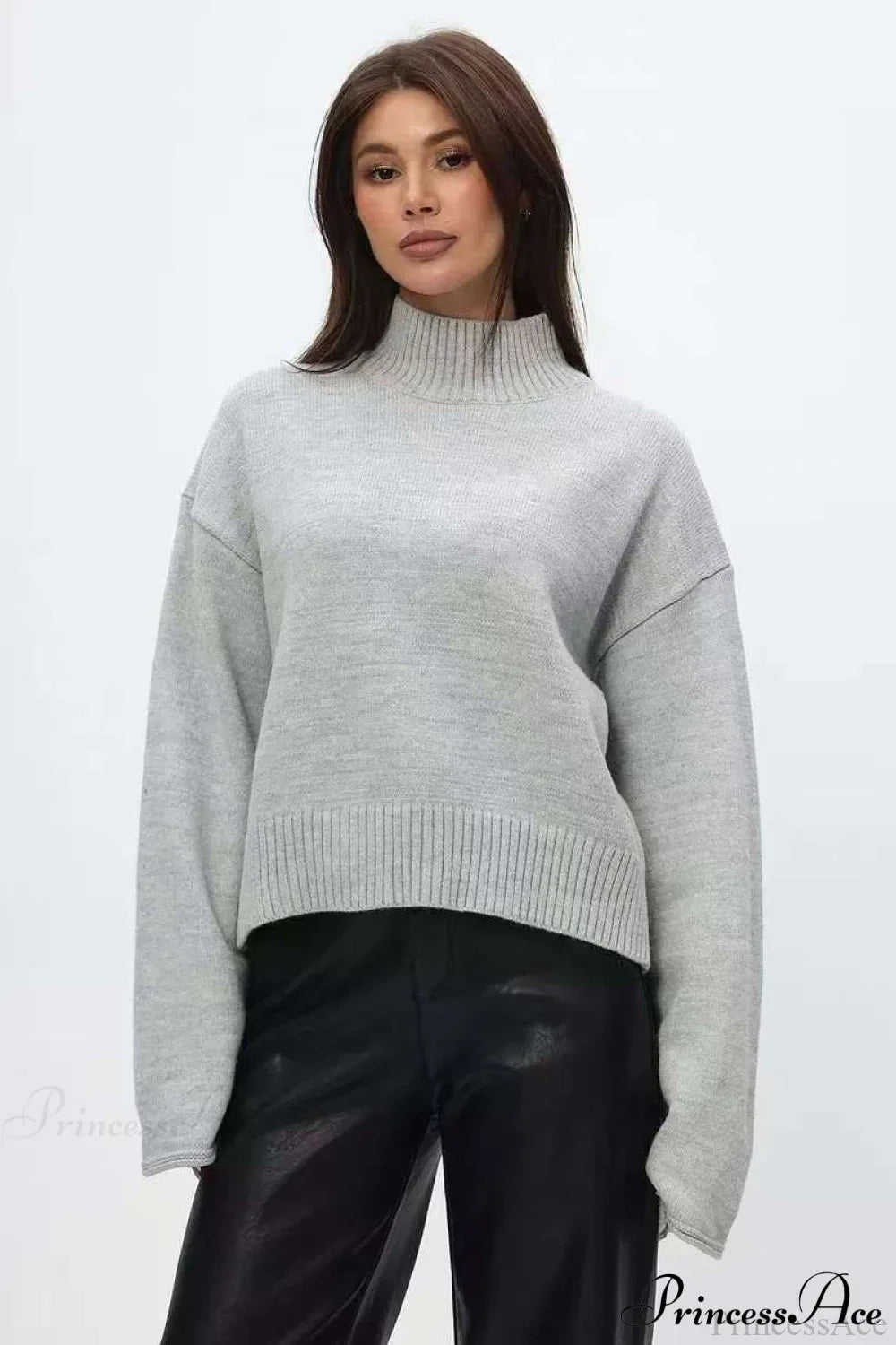 Mock Neck Bell-Sleeve Loose Short Sweater