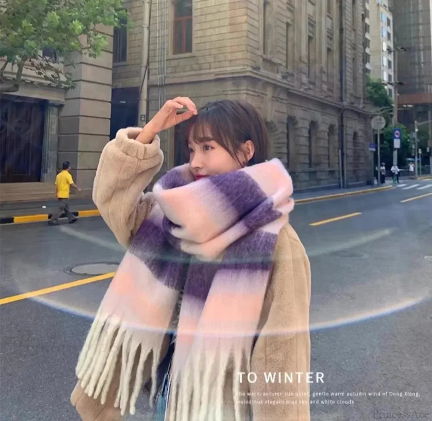 Mohair-Winterschal – Einfarbig, Verdickte Wolle, Mit Fransen