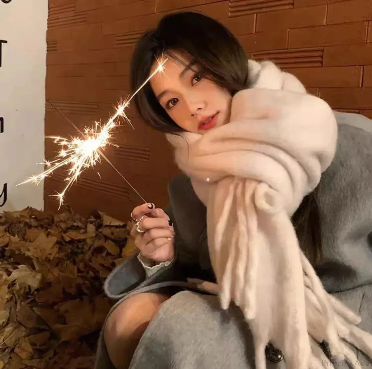 Mohair-Winterschal – Einfarbig, Verdickte Wolle, Mit Fransen