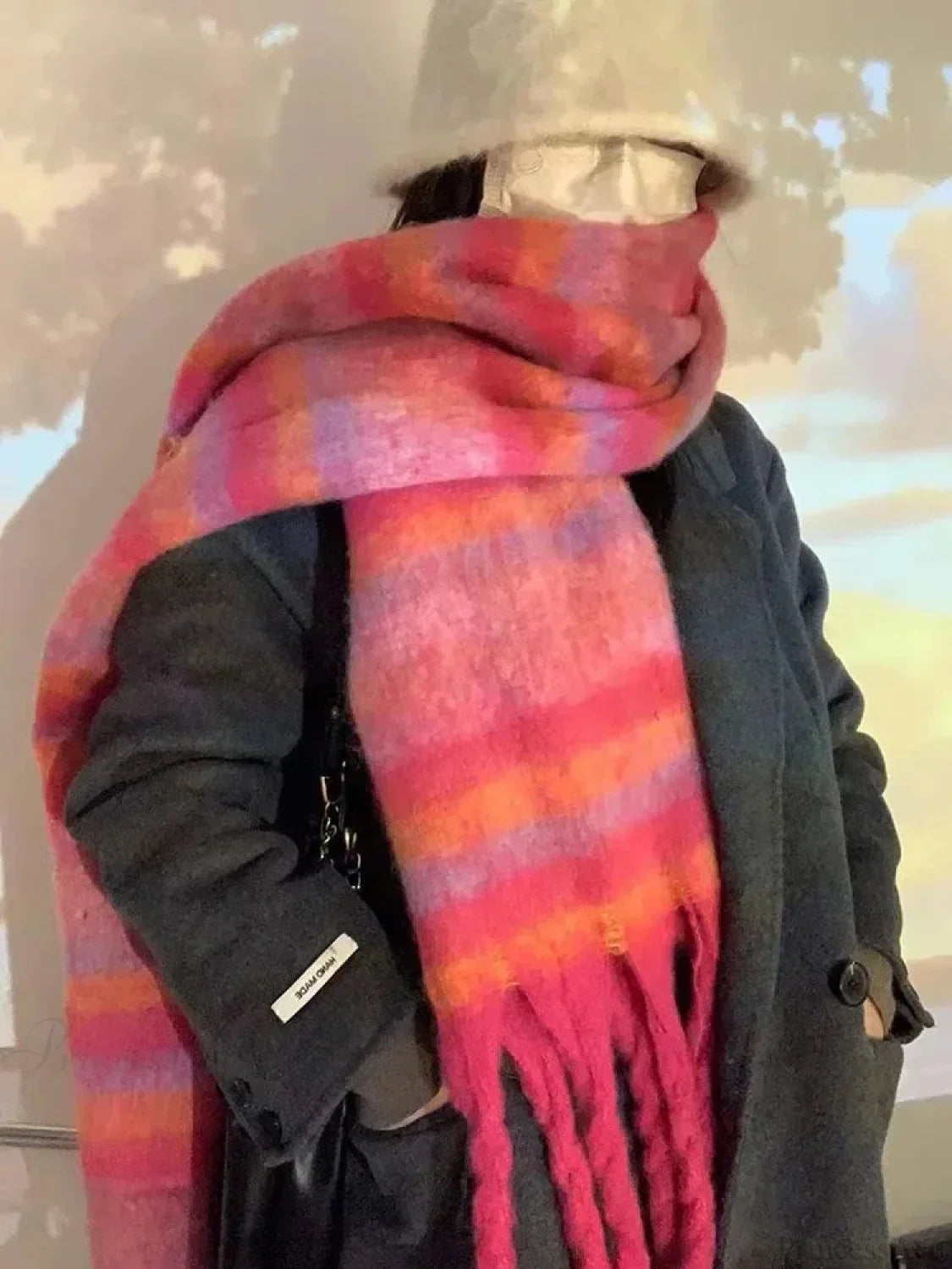 Mohair-Winterschal – Einfarbig, Verdickte Wolle, Mit Fransen