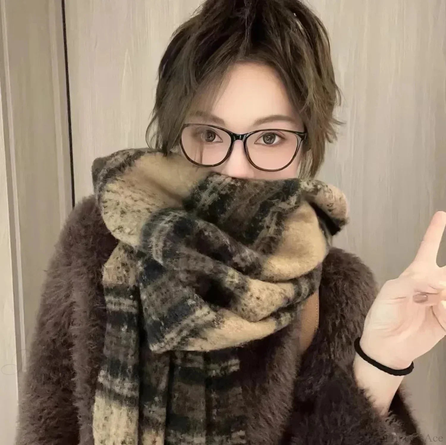 Mohair-Winterschal – Einfarbig, Verdickte Wolle, Mit Fransen