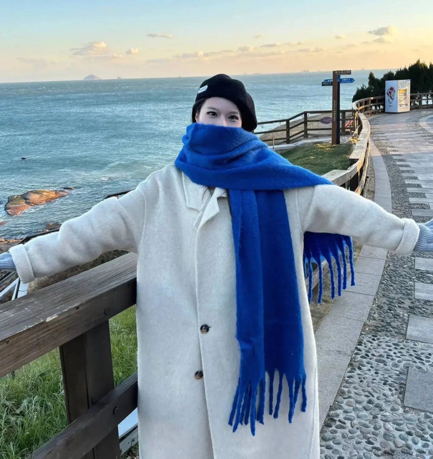 Mohair-Winterschal – Einfarbig, Verdickte Wolle, Mit Fransen