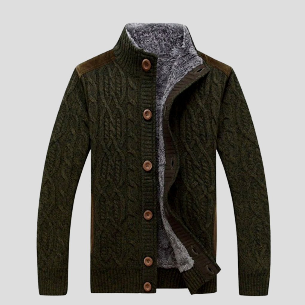 Veste tricot torsadé col boutonné Homme
