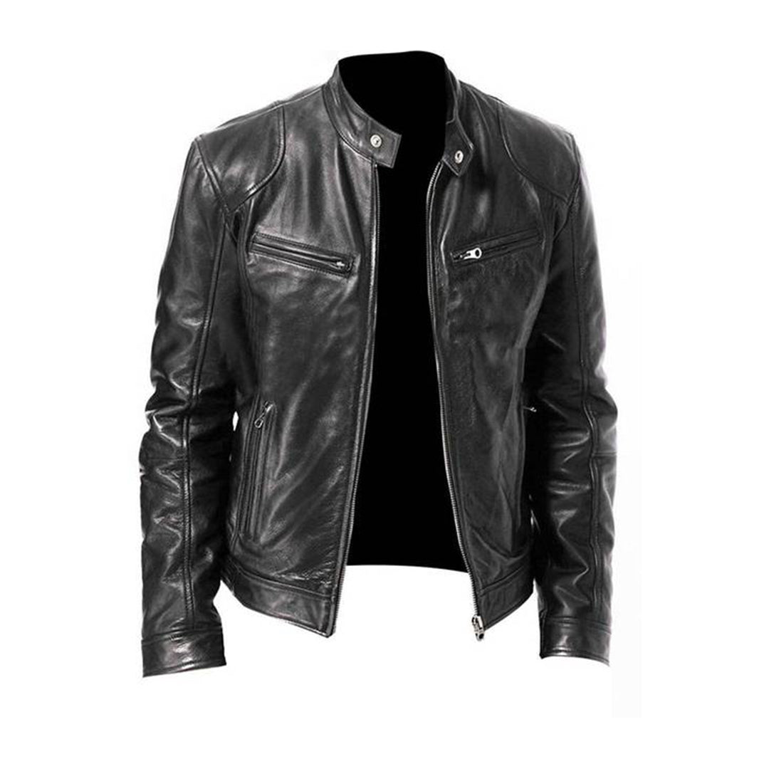 Veste en cuir homme col montant zippée
