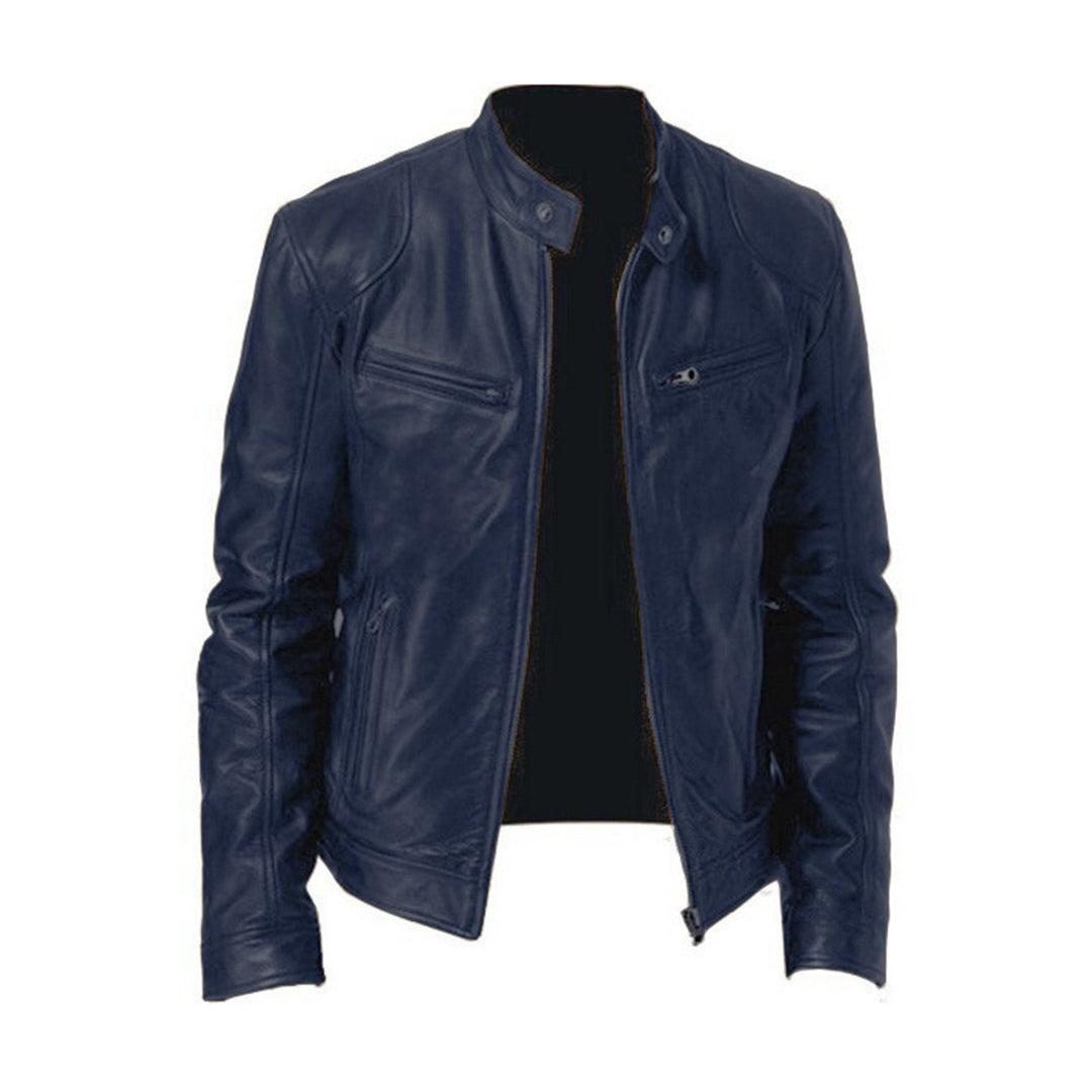 Veste en cuir homme col montant zippée