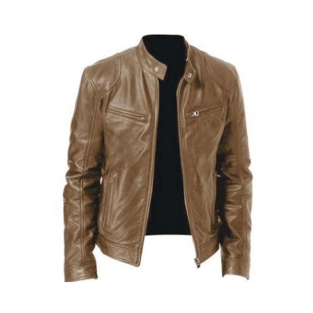 Veste en cuir homme col montant zippée