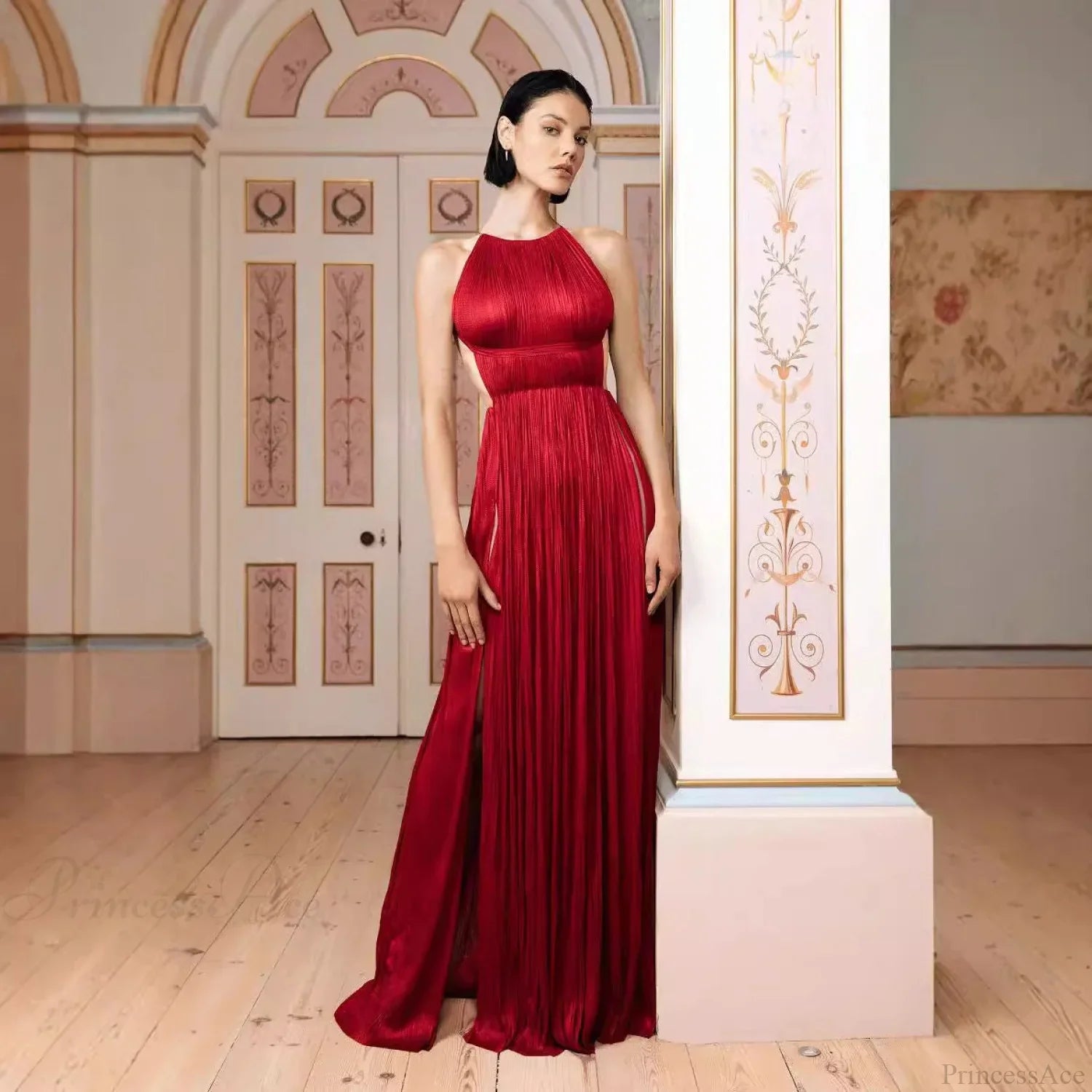 Ein-Schulter Falten Satin Festkleid Ballkleid