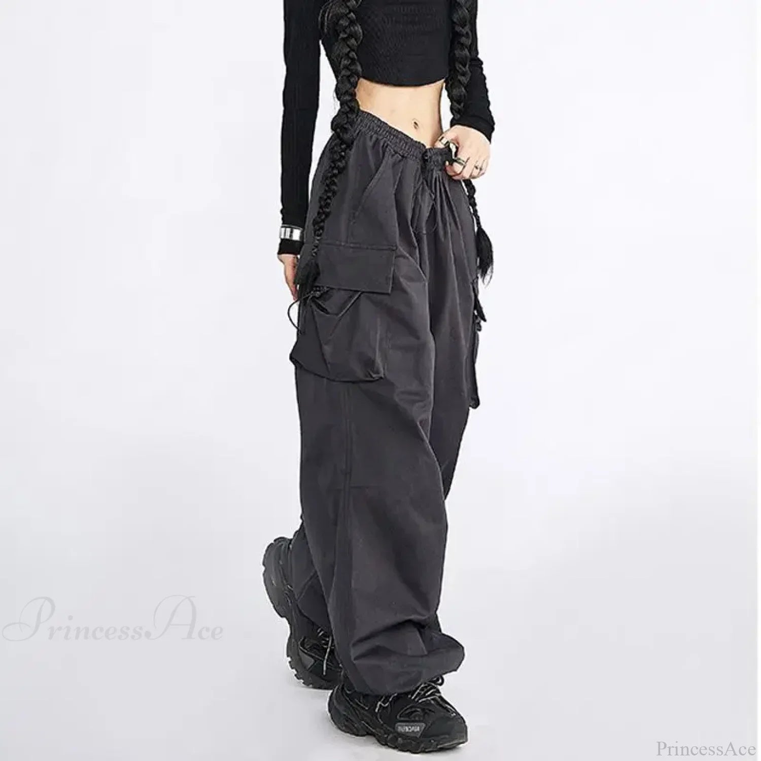 Oversize Solid Cargo Drawstring Pants