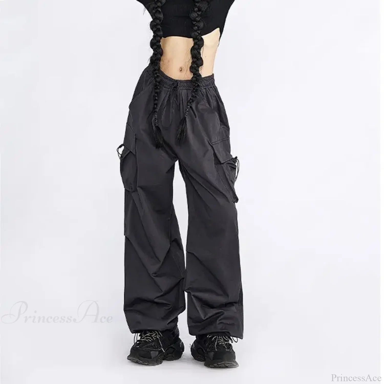 Oversize Solid Cargo Drawstring Pants