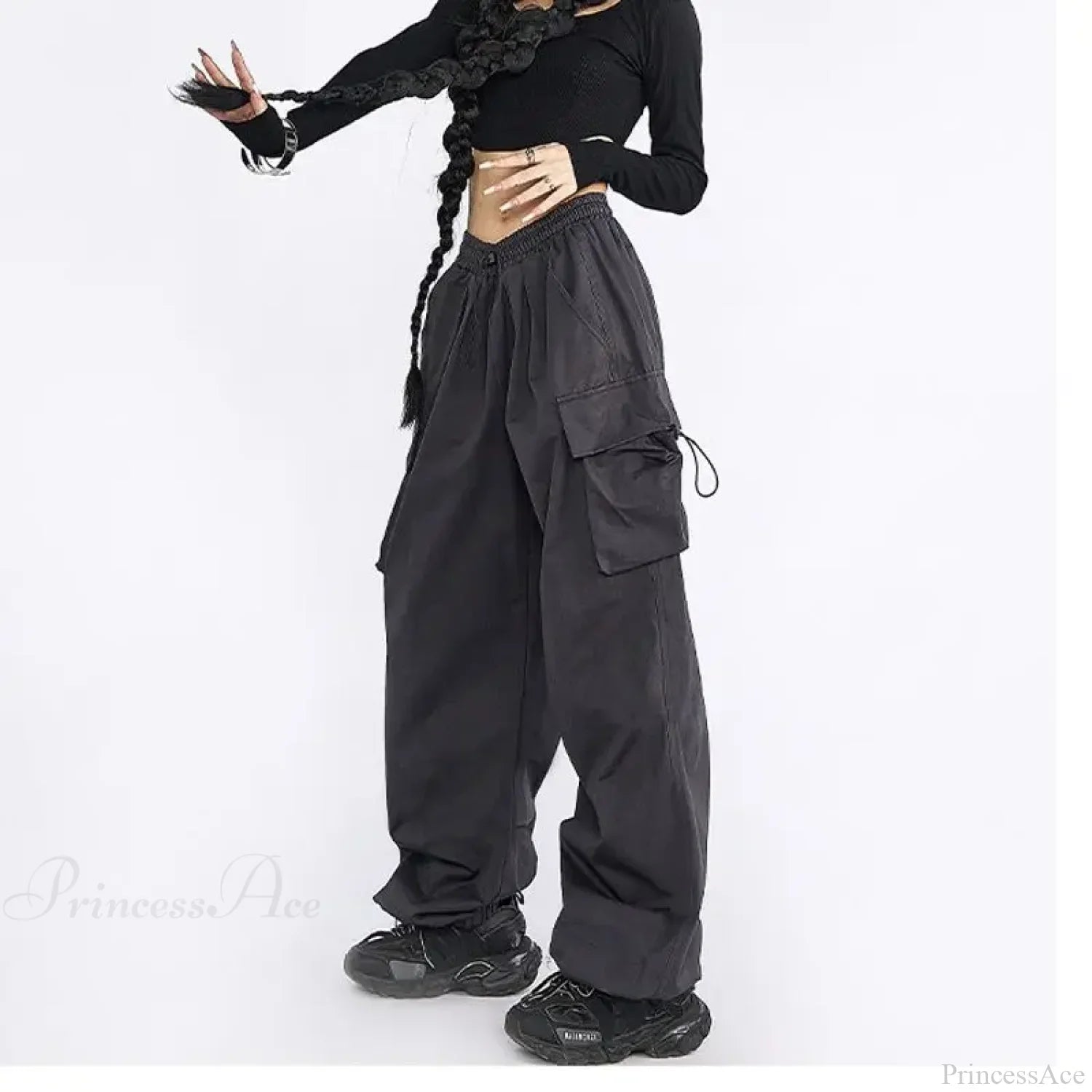 Oversize Solid Cargo Drawstring Pants