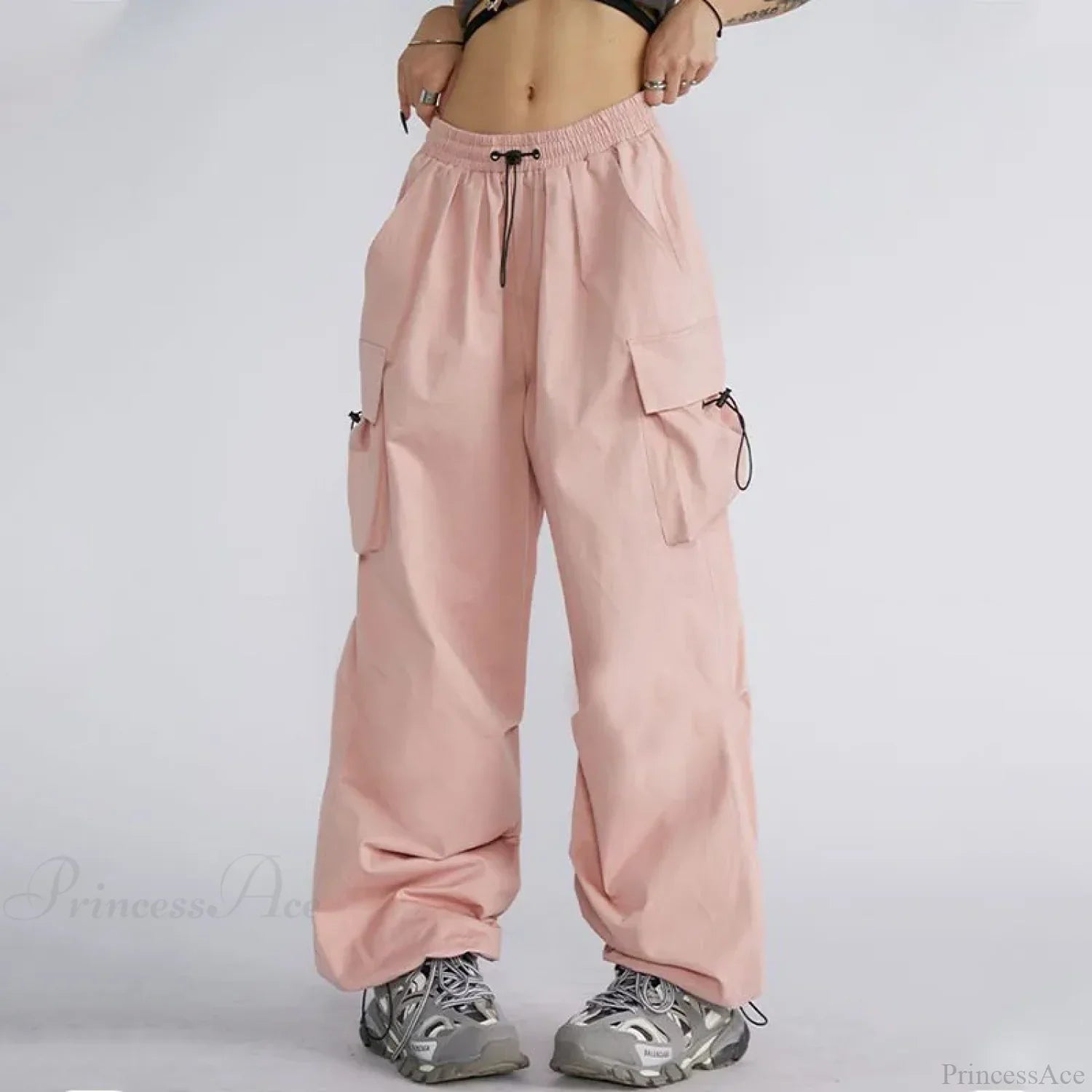 Oversize Solid Cargo Drawstring Pants