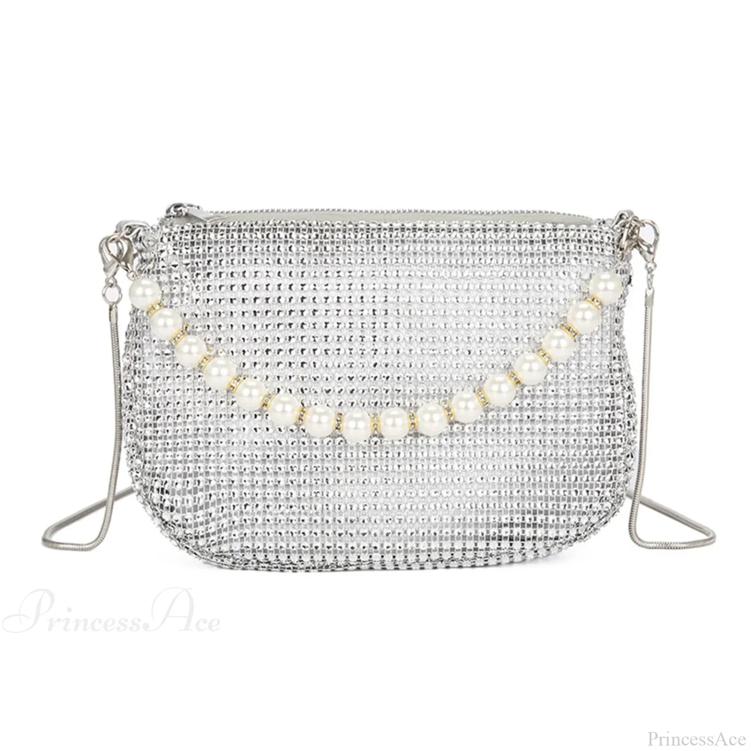 Borsa delicata da spalla con perle e strass per feste