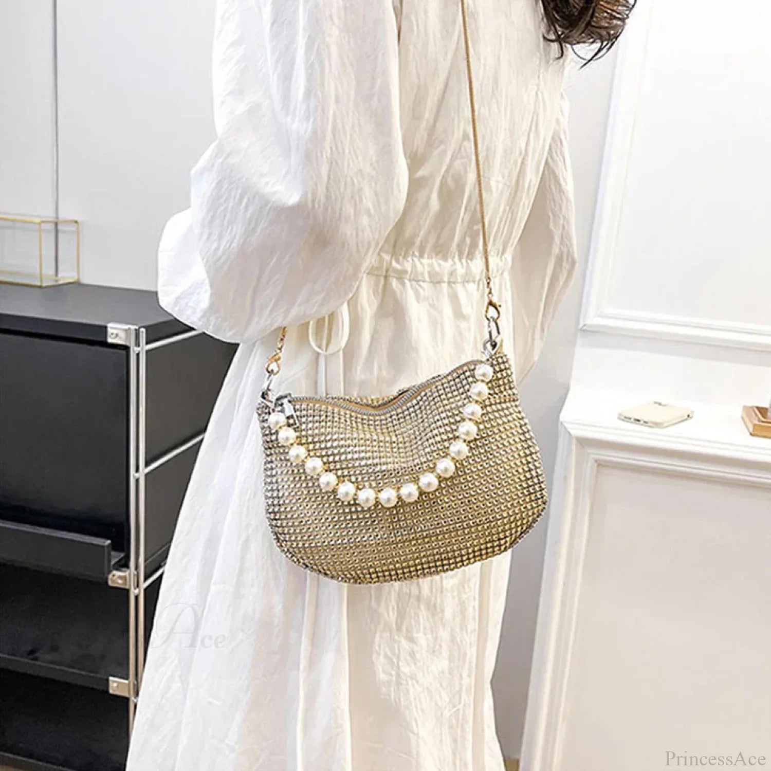Pearl Rhinestone Delicate Shoulder Bag Party Handbag