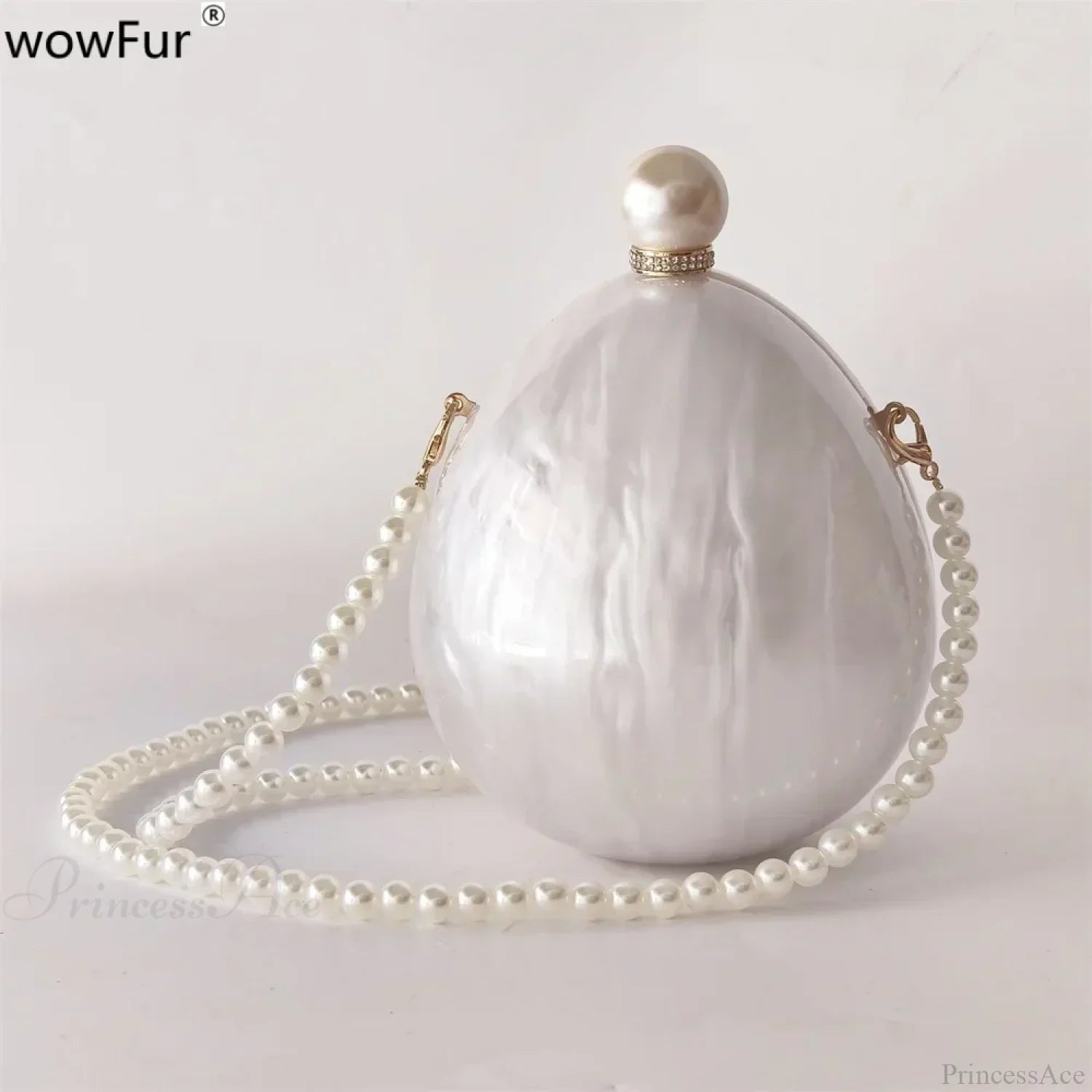 Pearl White Egg Acrylic Box Oval Bridal Messenger Clutch Bag