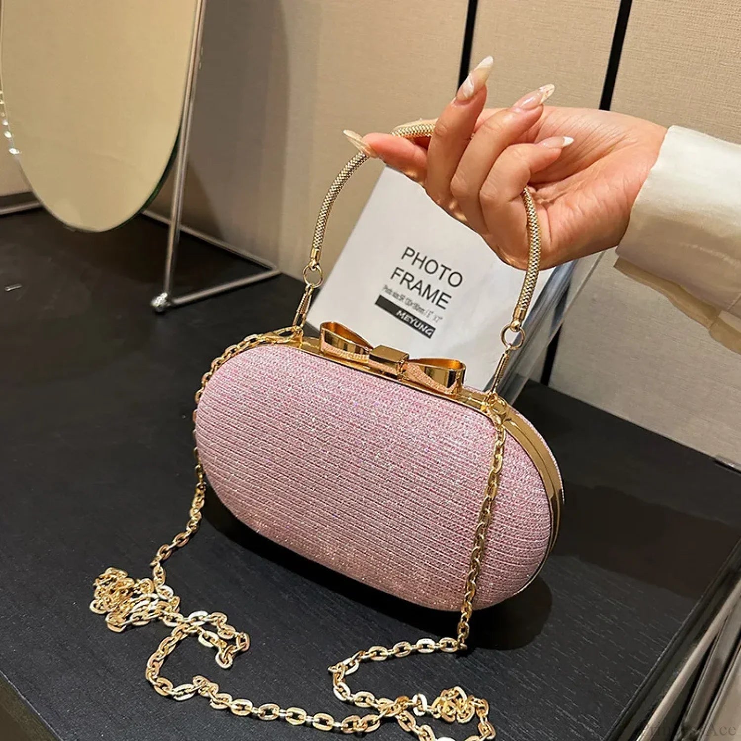 Pink Bling Sequins Evening Designer Luxury Crossbody Clutch Bag