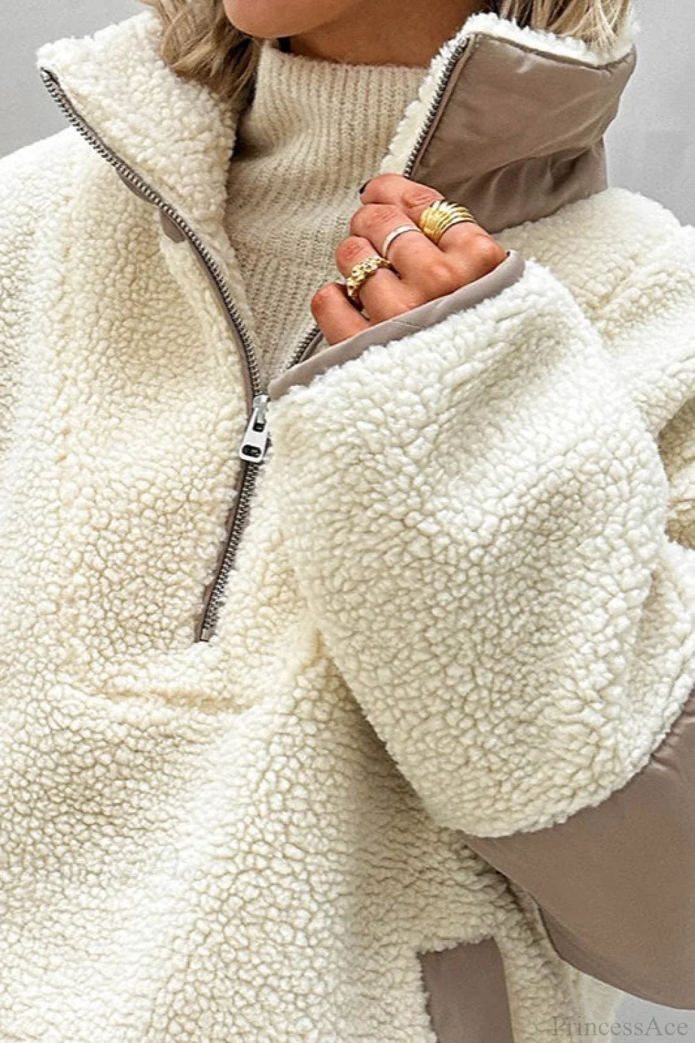 Plush Fleece Stand Collar Loose Sweatshirt