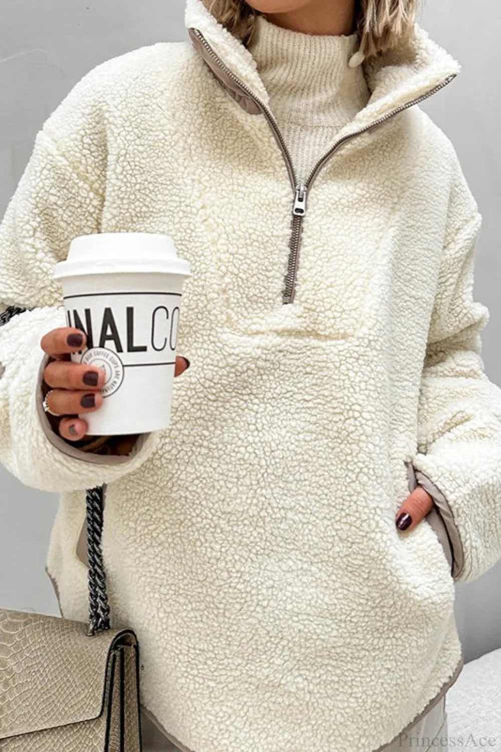 Plush Fleece Stand Collar Loose Sweatshirt