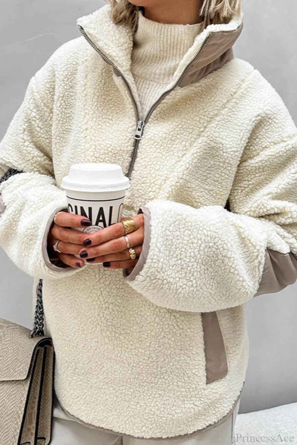 Plush Fleece Stand Collar Loose Sweatshirt