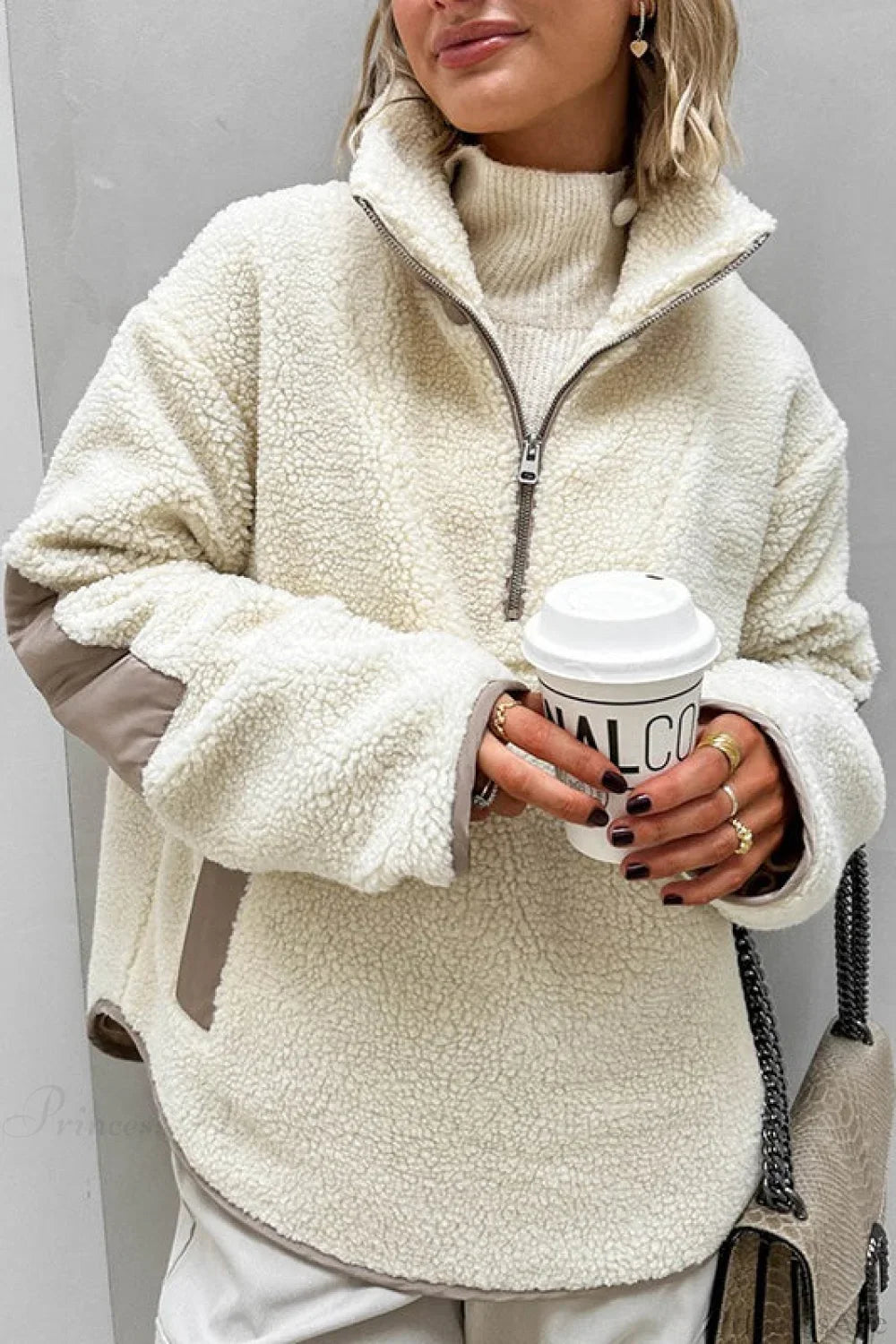 Plush Fleece Stand Collar Loose Sweatshirt
