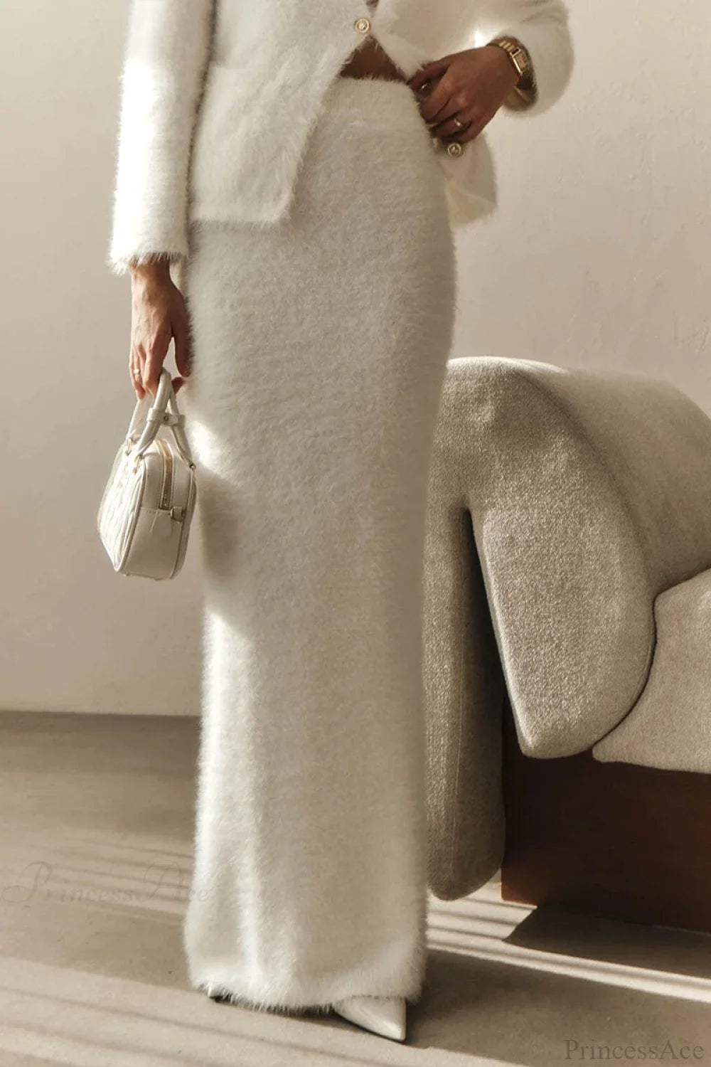 Ensemble deux pièces en peluche à manches longues, boutonné devant, ouvert