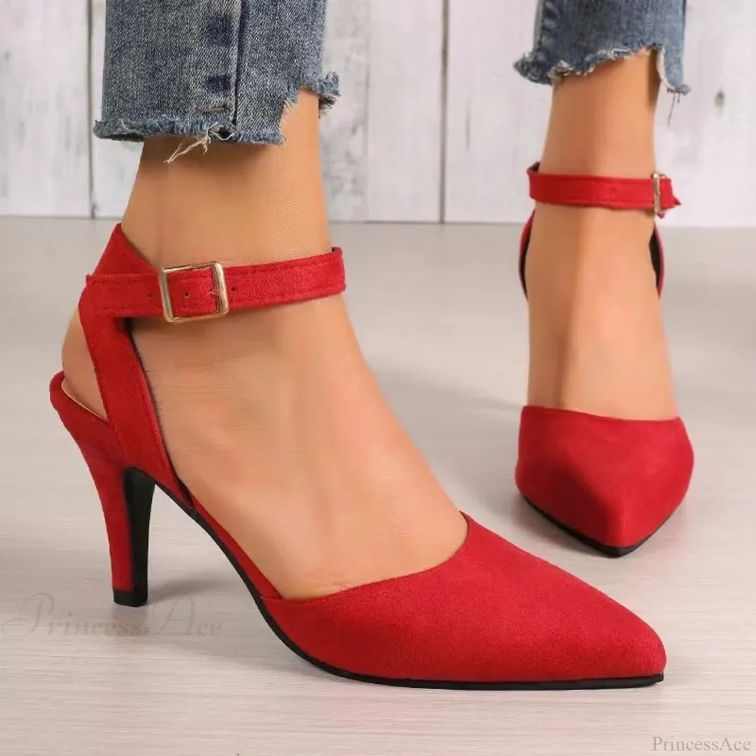 Pointed Wrap Hollow Out Ankle Strap Dating Office Sandals Low Heel Pump