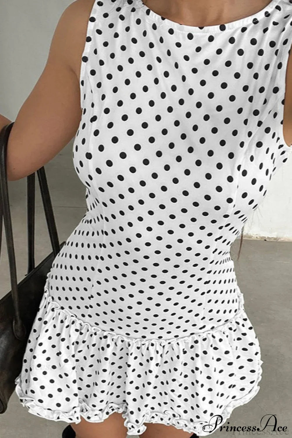 Vestido Mini Bodycon com Detalhe em Renda e Estampa de Poá