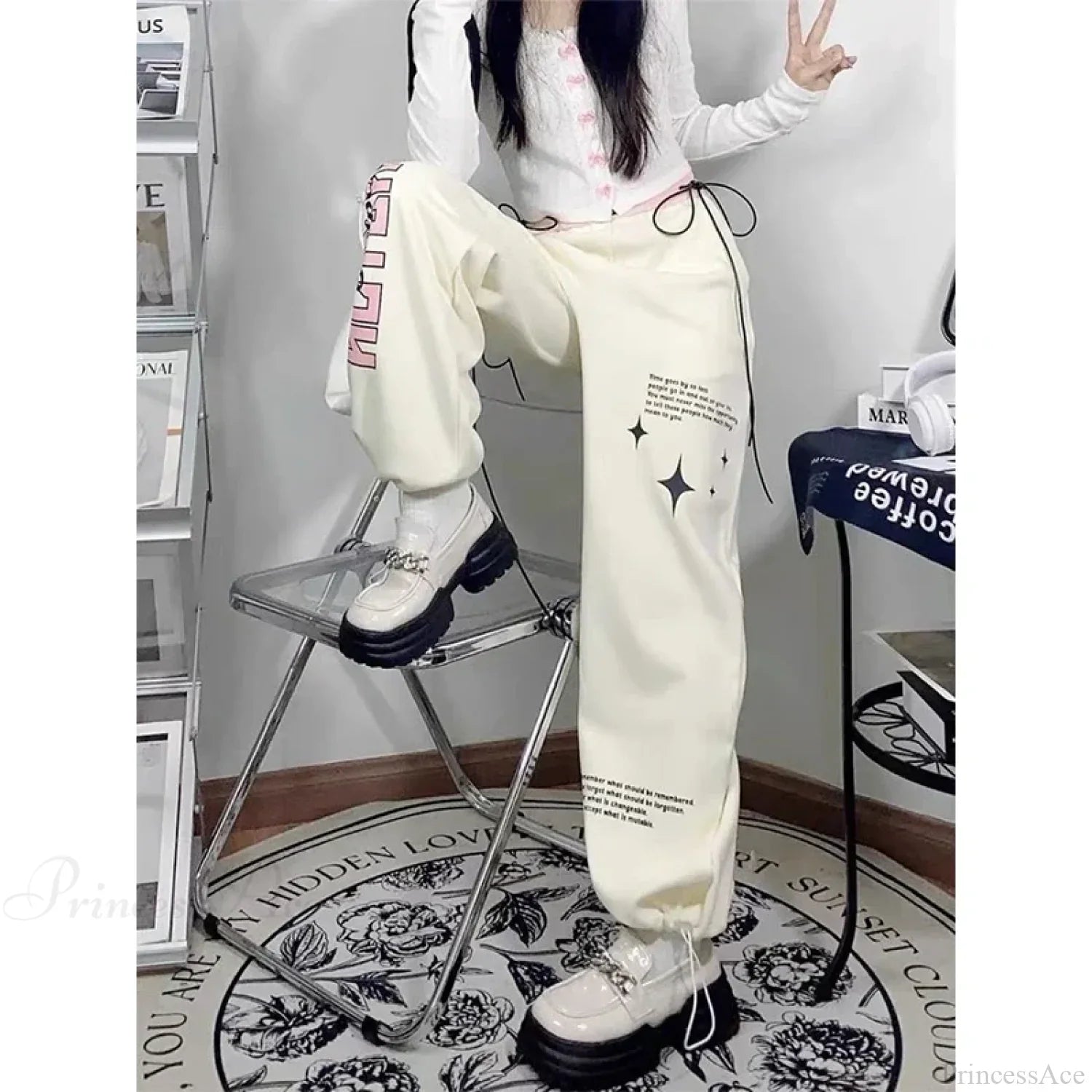 Print Letter Casual Straight Pants