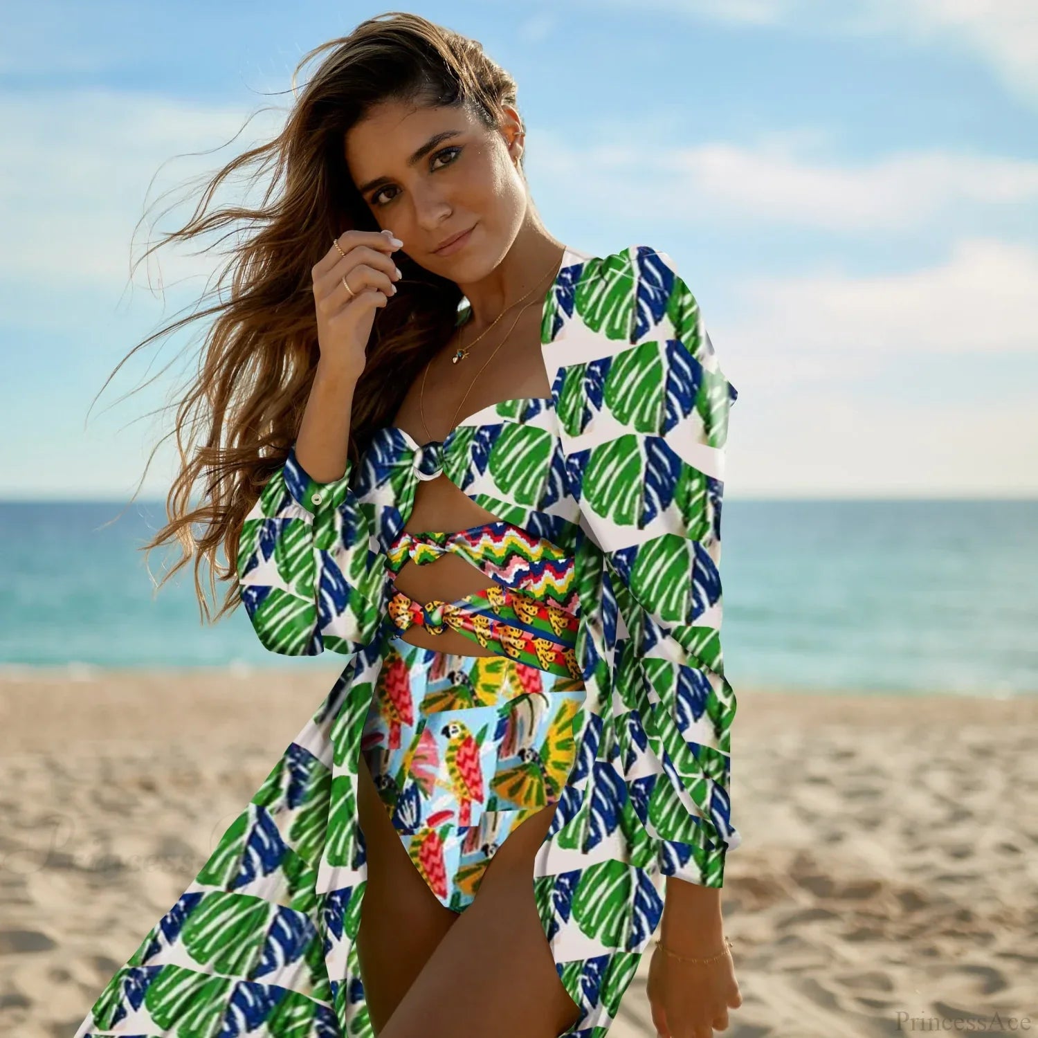 Print One-Piece Swimsuit Cover Up