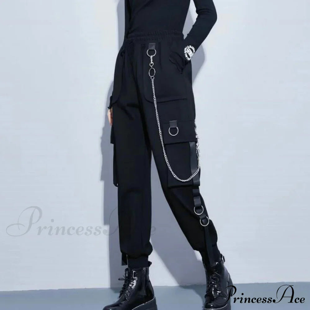 Punk Black Female Joggers Cargo Pants