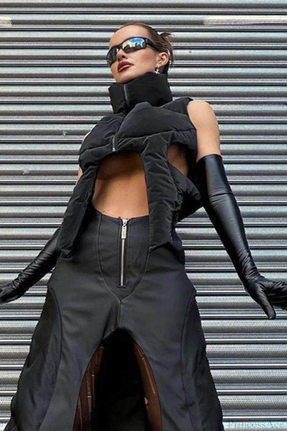 Punk Padded Stand Collar Zipper Coat