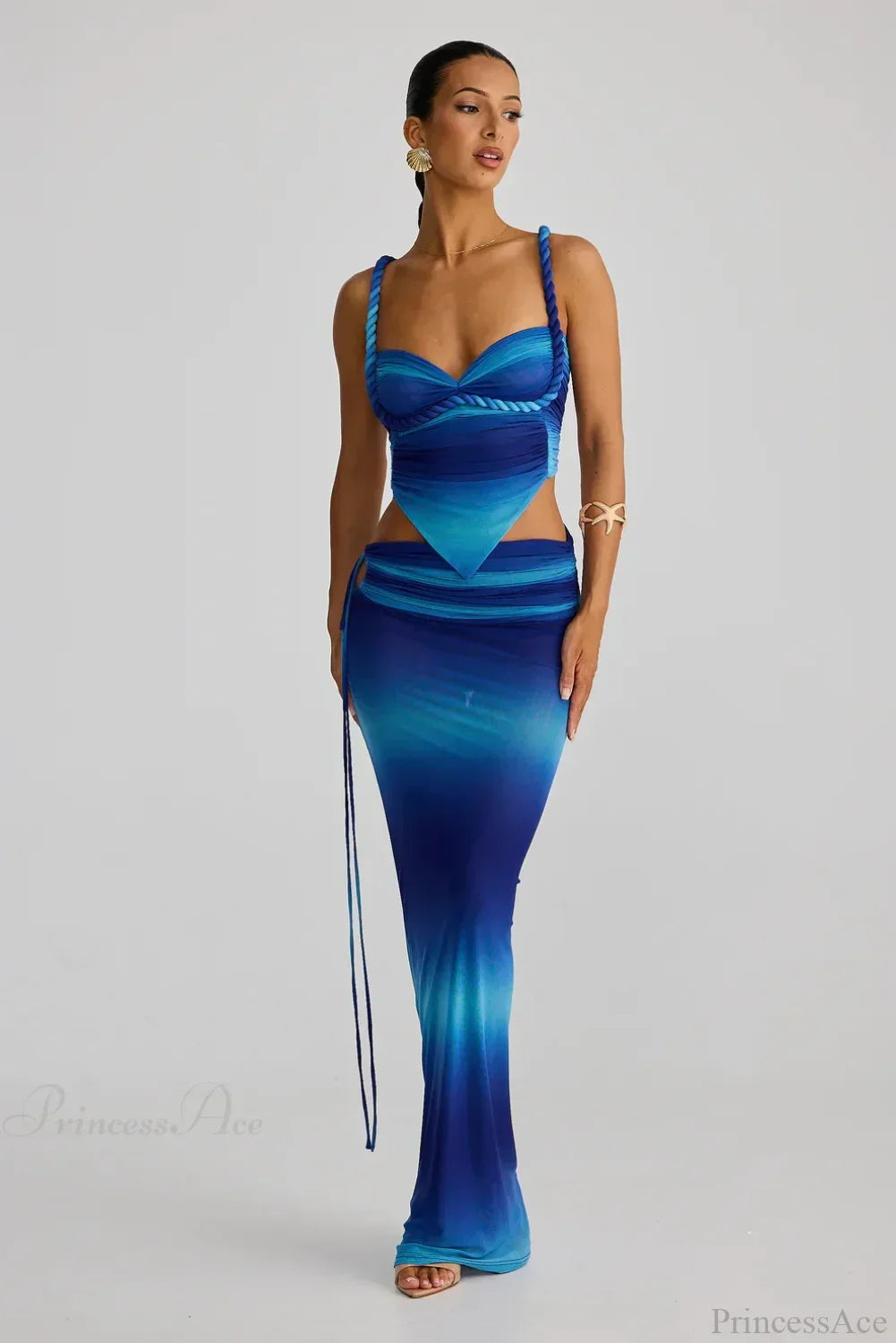 Push Up Backless Gradient Three Piece Swimsuit